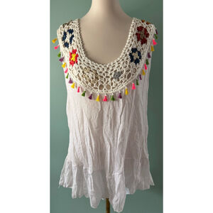 Women's Lula Look Crochet Tank Top Size S/M White Multi-color